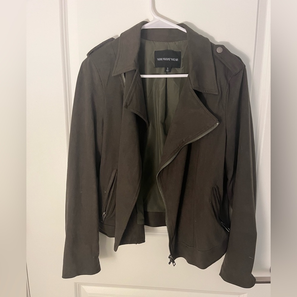 Olive Green Suede Moto Jacket